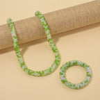 2er Set - Weißer Kristall Halskette und Armband, Grün