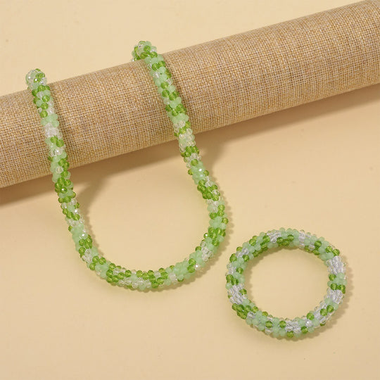 2er Set - Weißer Kristall Halskette und Armband, Grün