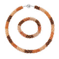 2er Set - Mehrfarbiger Kristall Halskette und Armband, flexibel, Orange-Grün