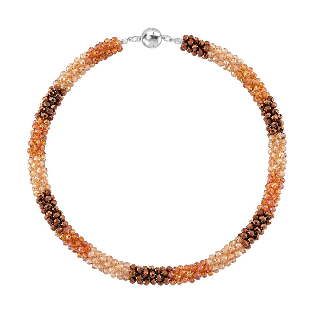 2er Set - Mehrfarbiger Kristall Halskette und Armband, flexibel, Orange-Grün