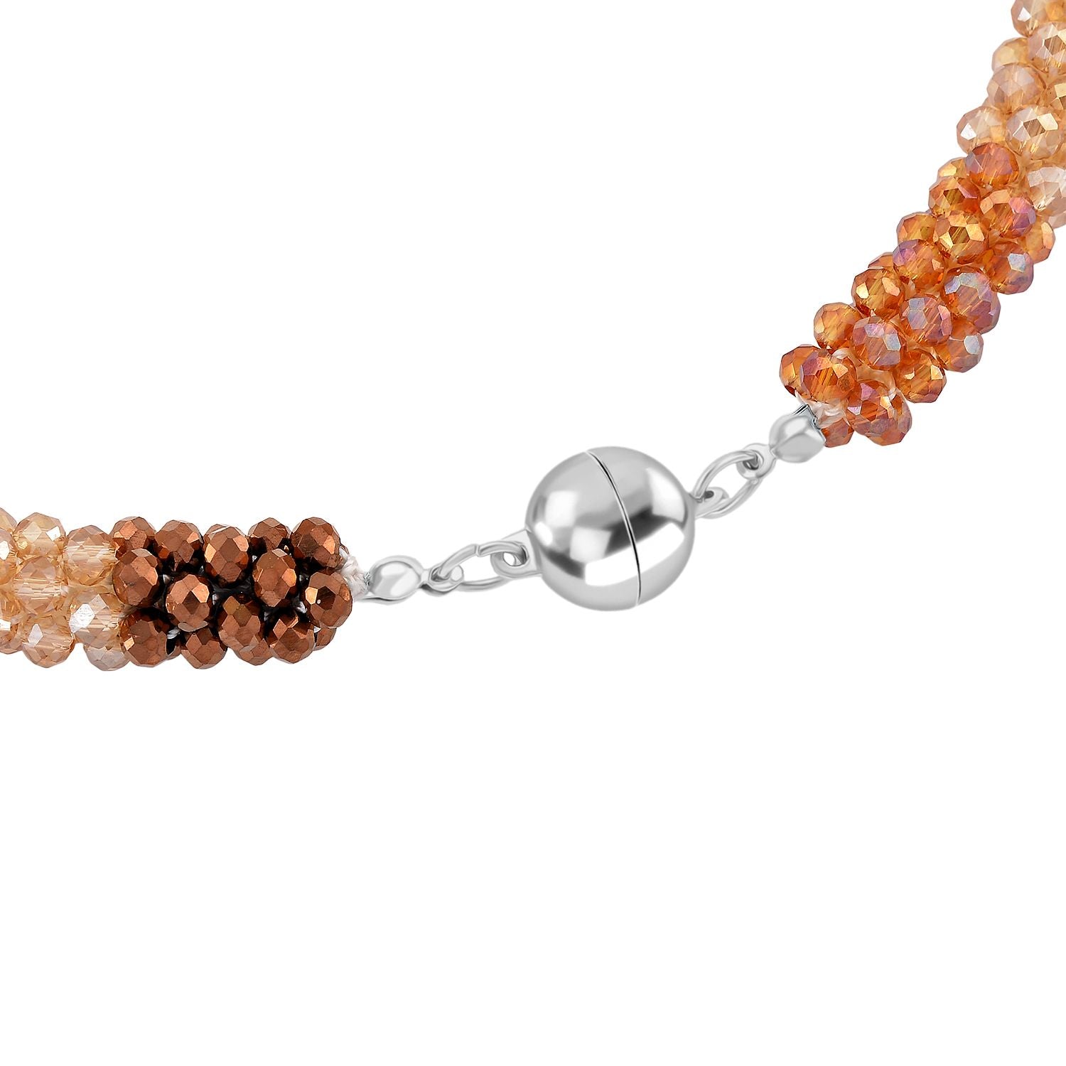 2er Set - Mehrfarbiger Kristall Halskette und Armband, flexibel, Orange-Grün