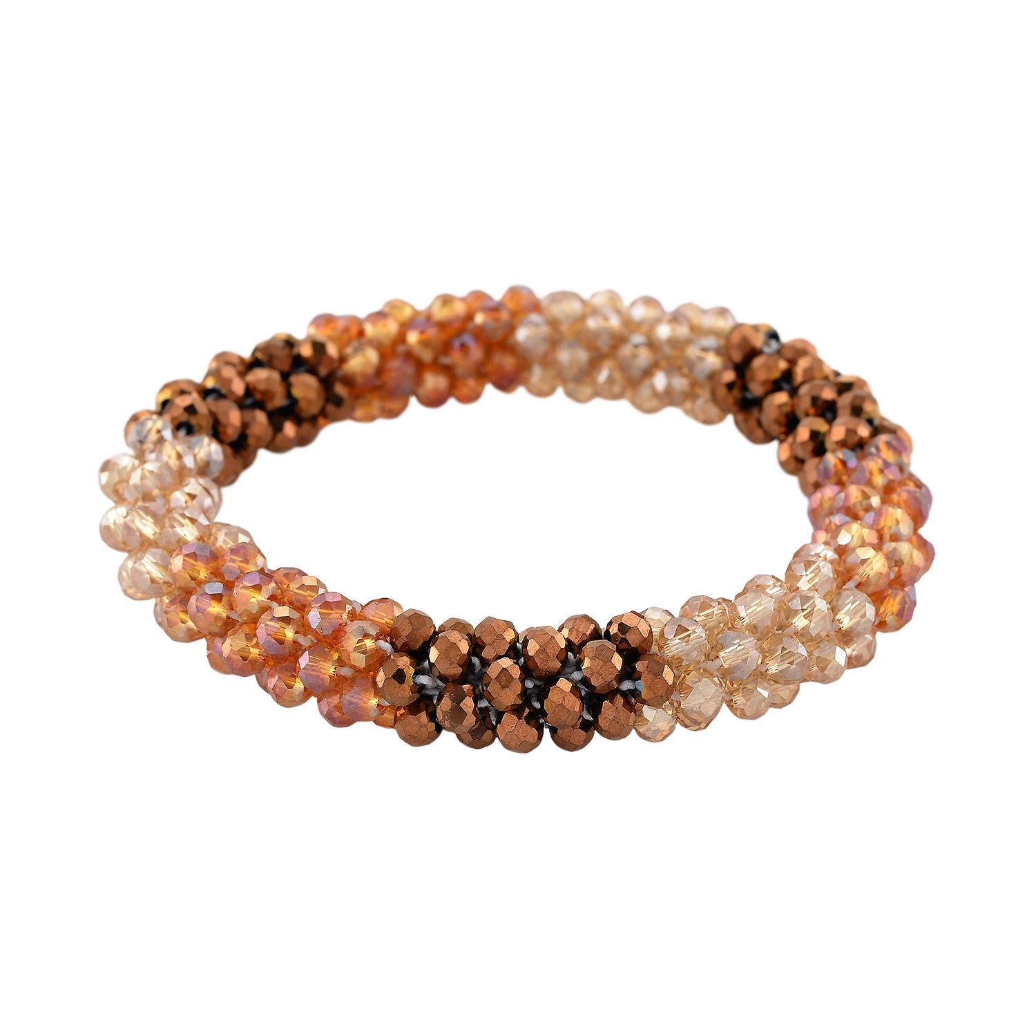 2er Set - Mehrfarbiger Kristall Halskette und Armband, flexibel, Orange-Grün