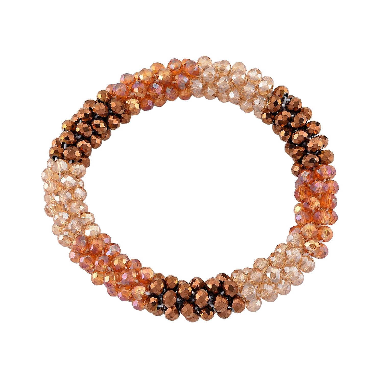 2er Set - Mehrfarbiger Kristall Halskette und Armband, flexibel, Orange-Grün