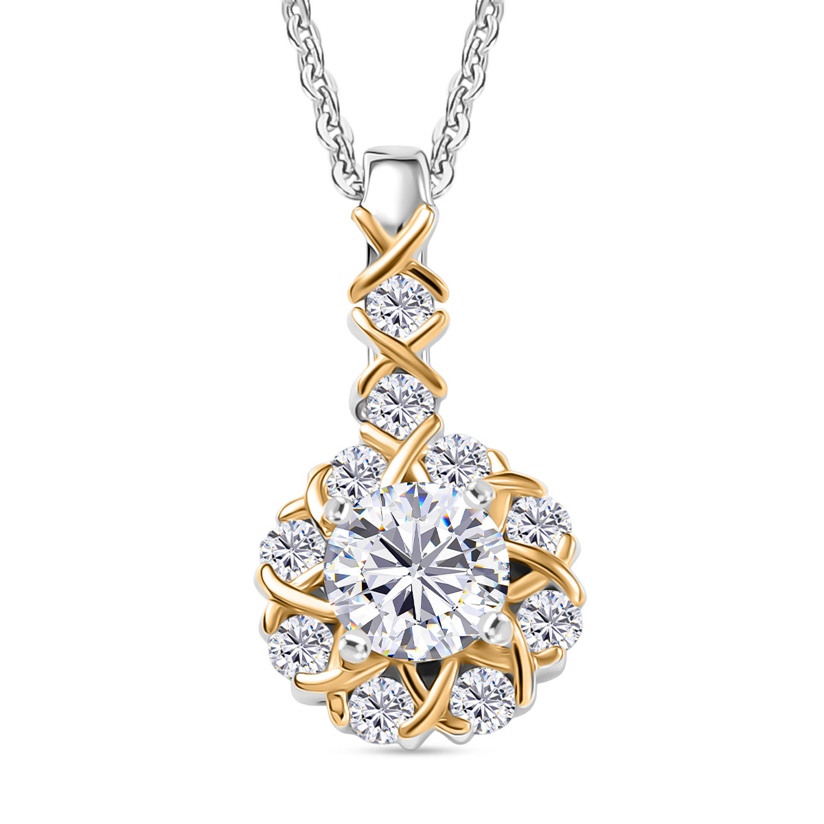 D'Joy Moissanit Anhänger mit Kette ca. 50 cm, 925 Silber platiniert und vergoldet ca. 0.77 ct