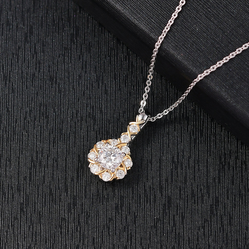D'Joy Moissanit Anhänger mit Kette ca. 50 cm, 925 Silber platiniert und vergoldet ca. 0.77 ct