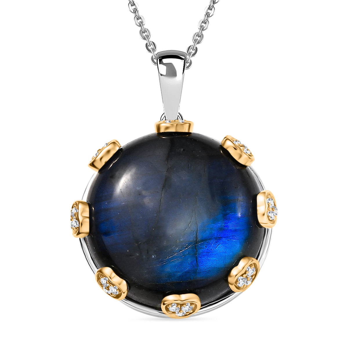 AAA Labradorit, Weißer Zirkon Schmuckset 925 Silber rhodiniert, 925 Silber Rhodiniert und 750 Gelbgold Vermeil ca. 24.36 ct