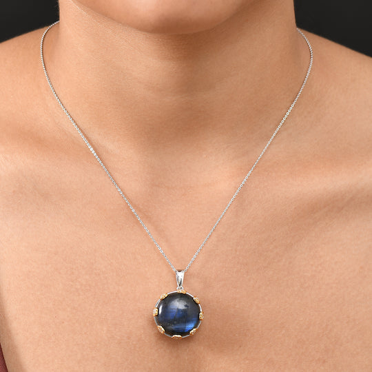 AAA Labradorit, Weißer Zirkon Schmuckset 925 Silber rhodiniert, 925 Silber Rhodiniert und 750 Gelbgold Vermeil ca. 24.36 ct
