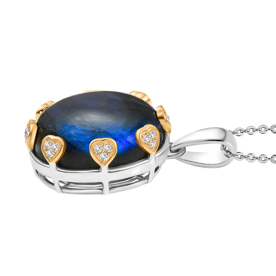 AAA Labradorit, Weißer Zirkon Schmuckset 925 Silber rhodiniert, 925 Silber Rhodiniert und 750 Gelbgold Vermeil ca. 24.36 ct