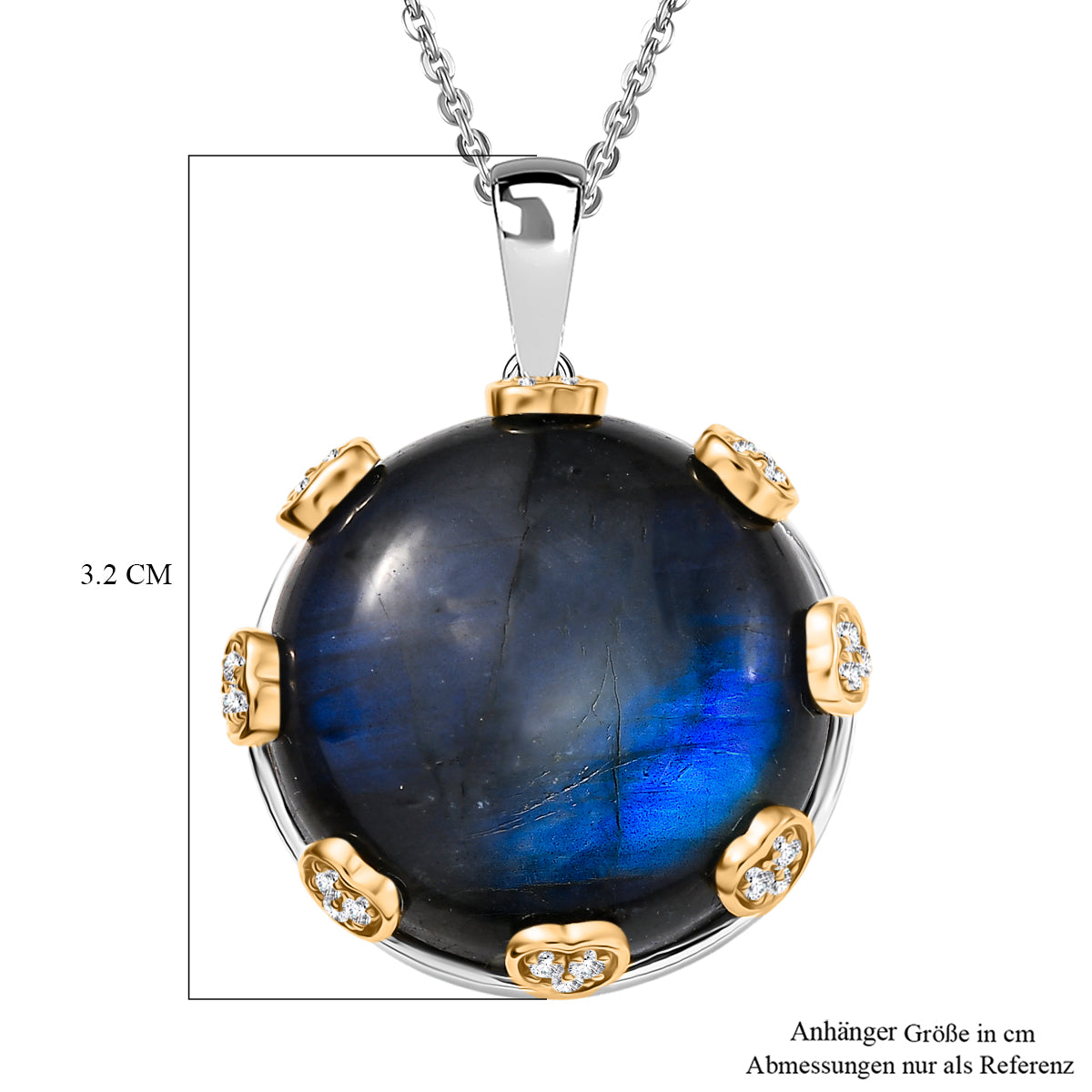 AAA Labradorit, Weißer Zirkon Schmuckset 925 Silber rhodiniert, 925 Silber Rhodiniert und 750 Gelbgold Vermeil ca. 24.36 ct