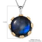 AAA Labradorit, Weißer Zirkon Schmuckset 925 Silber rhodiniert, 925 Silber Rhodiniert und 750 Gelbgold Vermeil ca. 24.36 ct