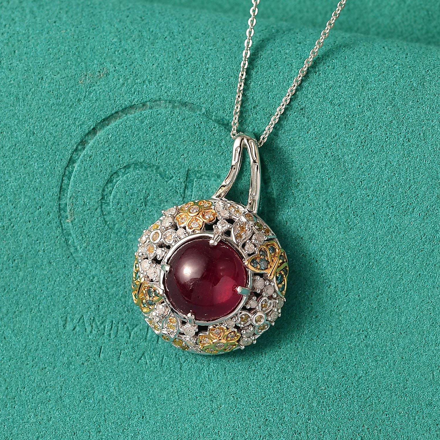 GP Italienischer Garten Kollektion - AA Afrikanischer Rubin (Fissure gefüllt), mehrfarbiger Diamanten Anhänger mit Kette ca. 45 cm, 925 Silber rhodiniert, 925 Silber Rhodiniert und 750 Gelbgold Vermeil ca. 9.71 ct