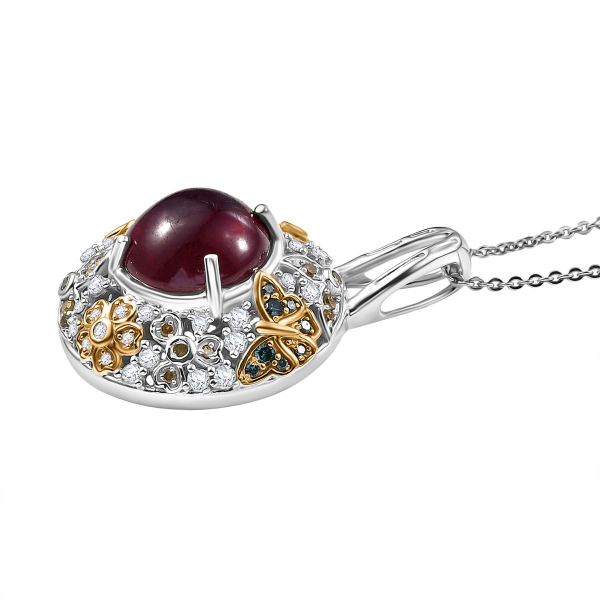 GP Italienischer Garten Kollektion - AA Afrikanischer Rubin (Fissure gefüllt), mehrfarbiger Diamanten Anhänger mit Kette ca. 45 cm, 925 Silber rhodiniert, 925 Silber Rhodiniert und 750 Gelbgold Vermeil ca. 9.71 ct