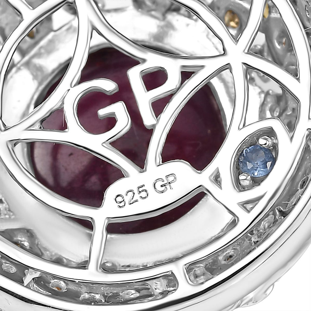 GP Italienischer Garten Kollektion - AA Afrikanischer Rubin (Fissure gefüllt), mehrfarbiger Diamanten Anhänger mit Kette ca. 45 cm, 925 Silber rhodiniert, 925 Silber Rhodiniert und 750 Gelbgold Vermeil ca. 9.71 ct
