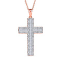 LUXURIANT SGL zertifizierter SI-GH Labor Diamant Kreuz Anhänger mit 50cm Kette, 925 Silber 750 Roségold Vermeil - 1 ct.