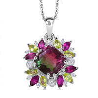 Blooming Petals - D'joy Wassermelonen Quarz Triplette, Natürlicher Rhodolith Granat Anhänger mit Kette ca. 50 cm, 925 Silber rhodiniert ca. 4.28 ct