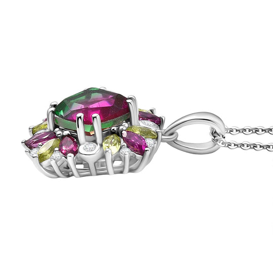 Blooming Petals - D'joy Wassermelonen Quarz Triplette, Natürlicher Rhodolith Granat Anhänger mit Kette ca. 50 cm, 925 Silber rhodiniert ca. 4.28 ct