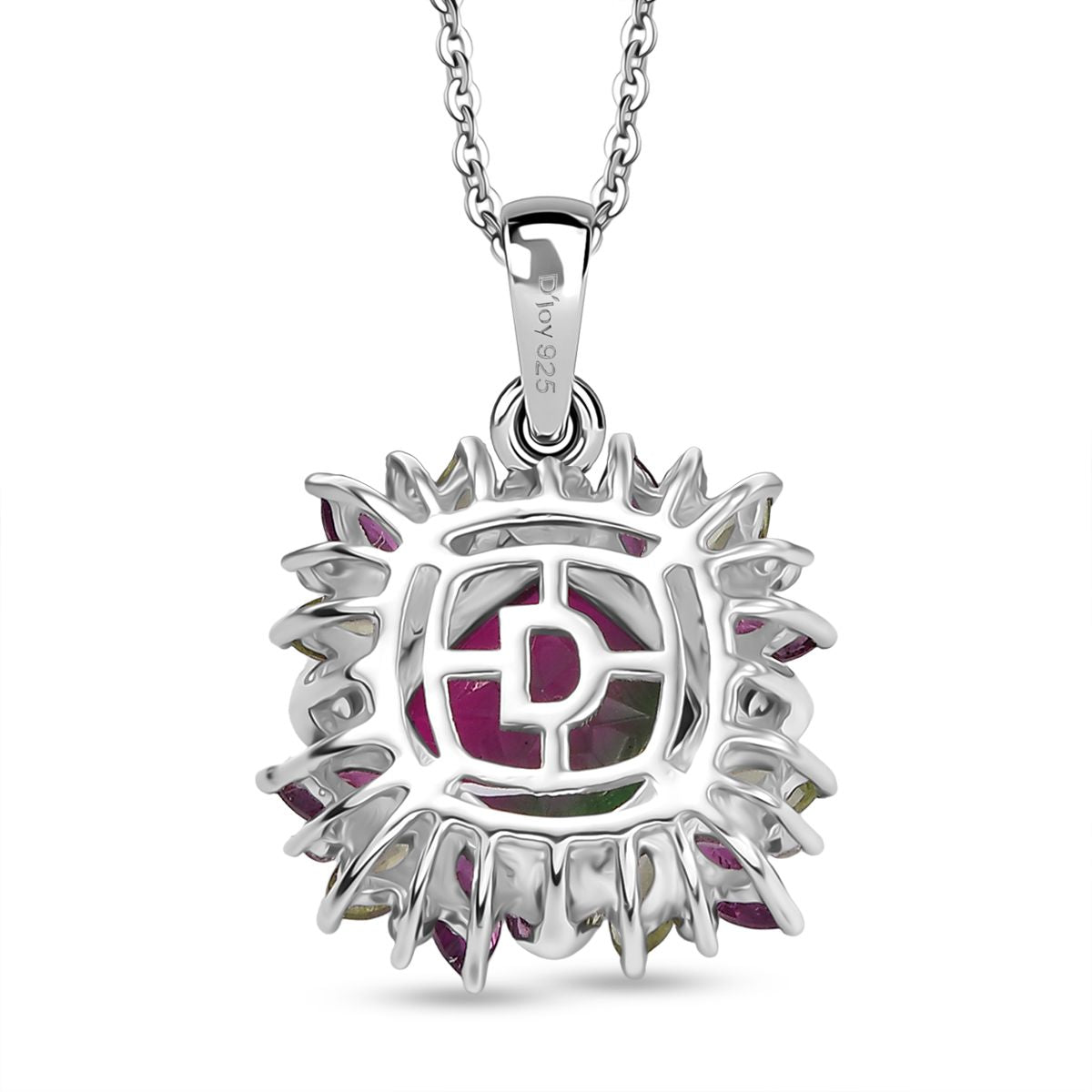 Blooming Petals - D'joy Wassermelonen Quarz Triplette, Natürlicher Rhodolith Granat Anhänger mit Kette ca. 50 cm, 925 Silber rhodiniert ca. 4.28 ct