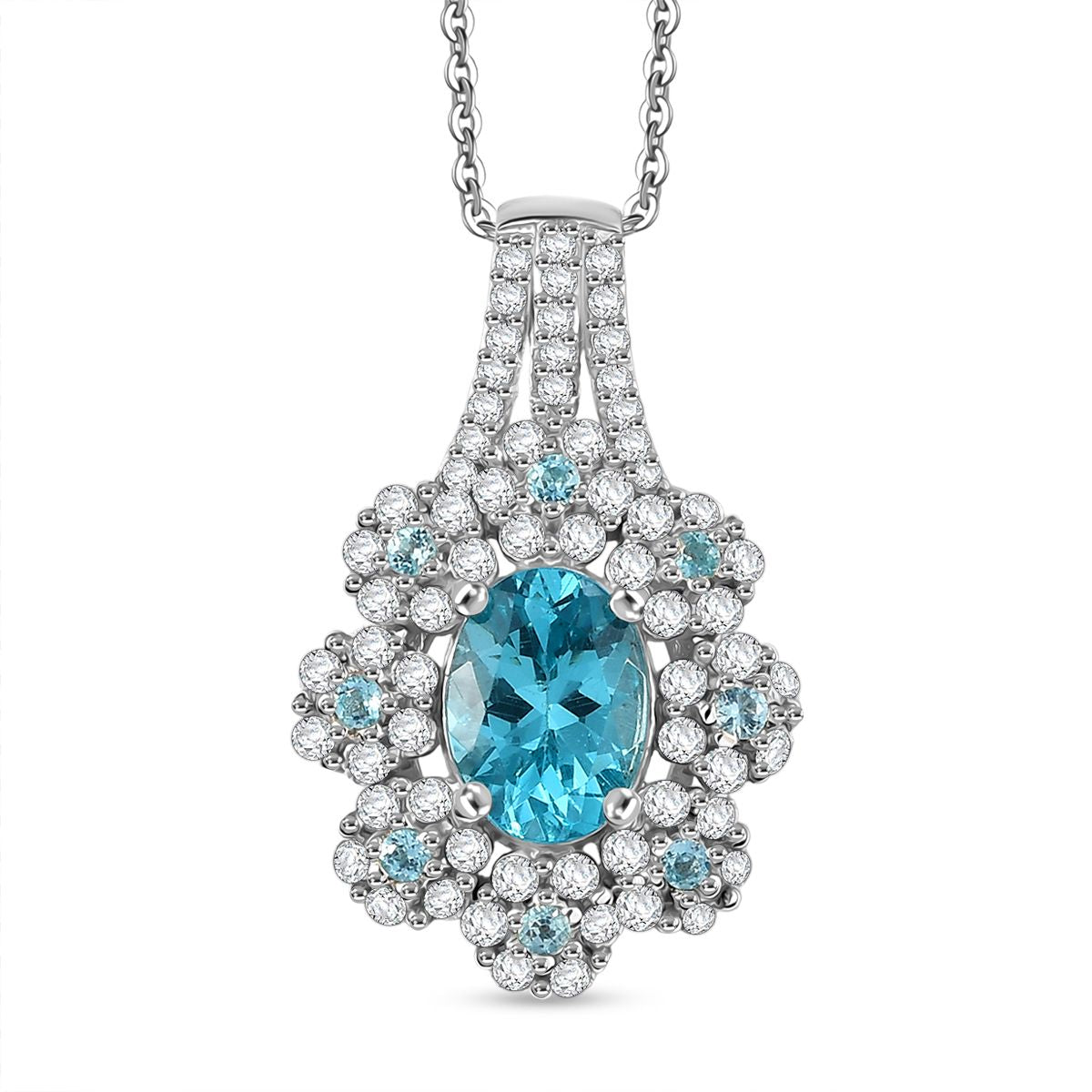 D'joy AAA Betroka Blauer Apatit Anhänger mit Kette (ca. 50 cm), 925 Silber rhodiniert ca. 1,99 ct.