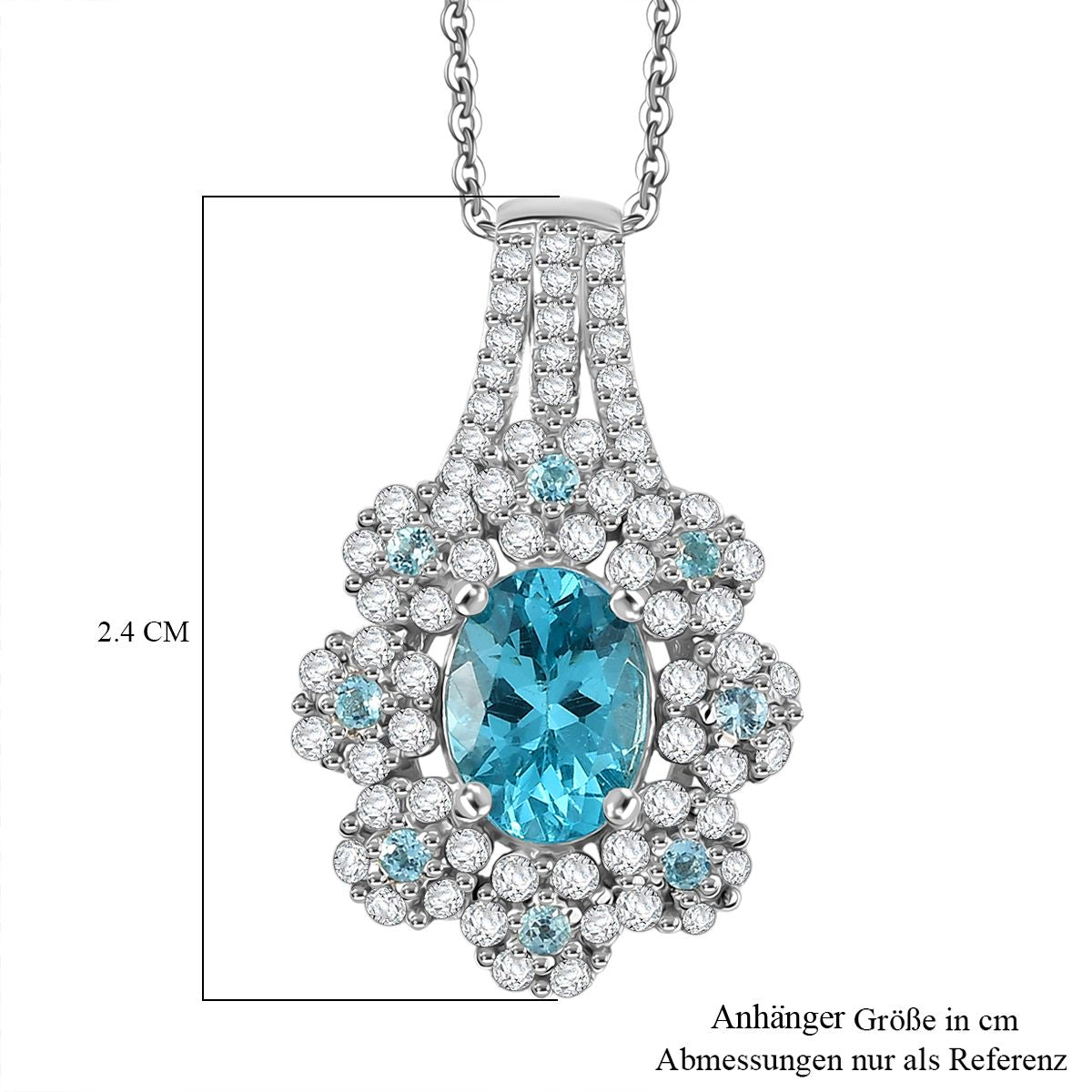 D'joy AAA Betroka Blauer Apatit Anhänger mit Kette (ca. 50 cm), 925 Silber rhodiniert ca. 1,99 ct.