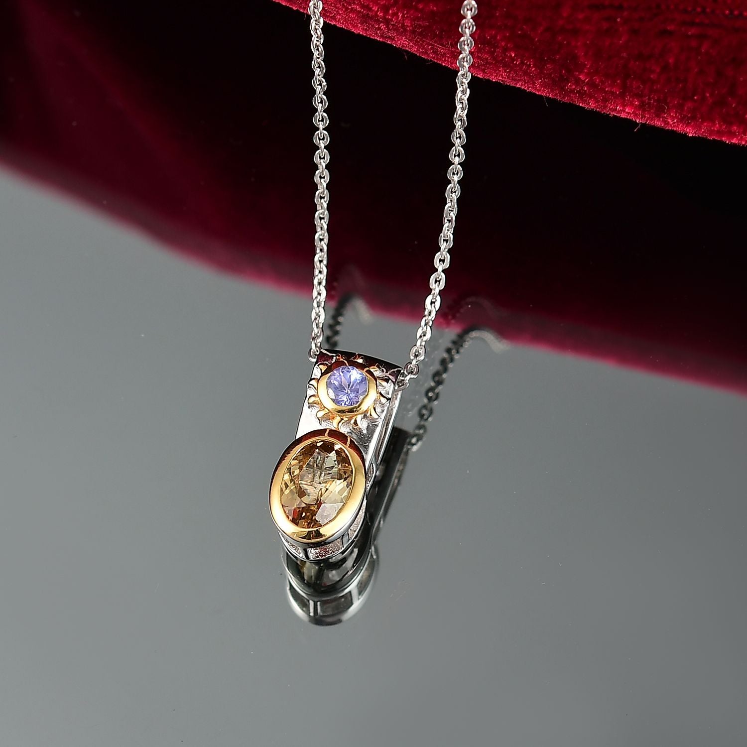 D Joy Natürlicher goldener Tansanit, Tansanit Anhänger mit Kette, 925 Silber rhodiniert, 925 Silber rhodiniert und 750 Gelbgold Vermeil ca. 0.92 ct