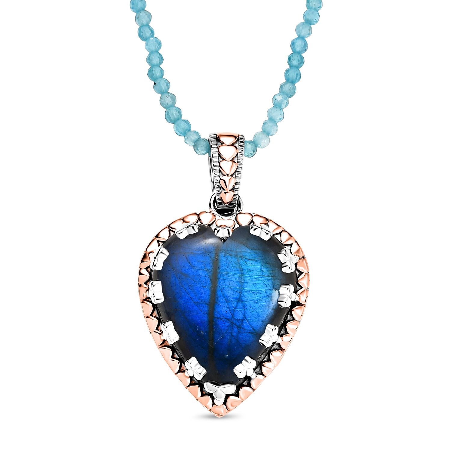 Djoy AAA Labradorit, Apatit Anhänger mit Kette, 925 Silber Bicolor rhodiniert ca. 76.99 ct