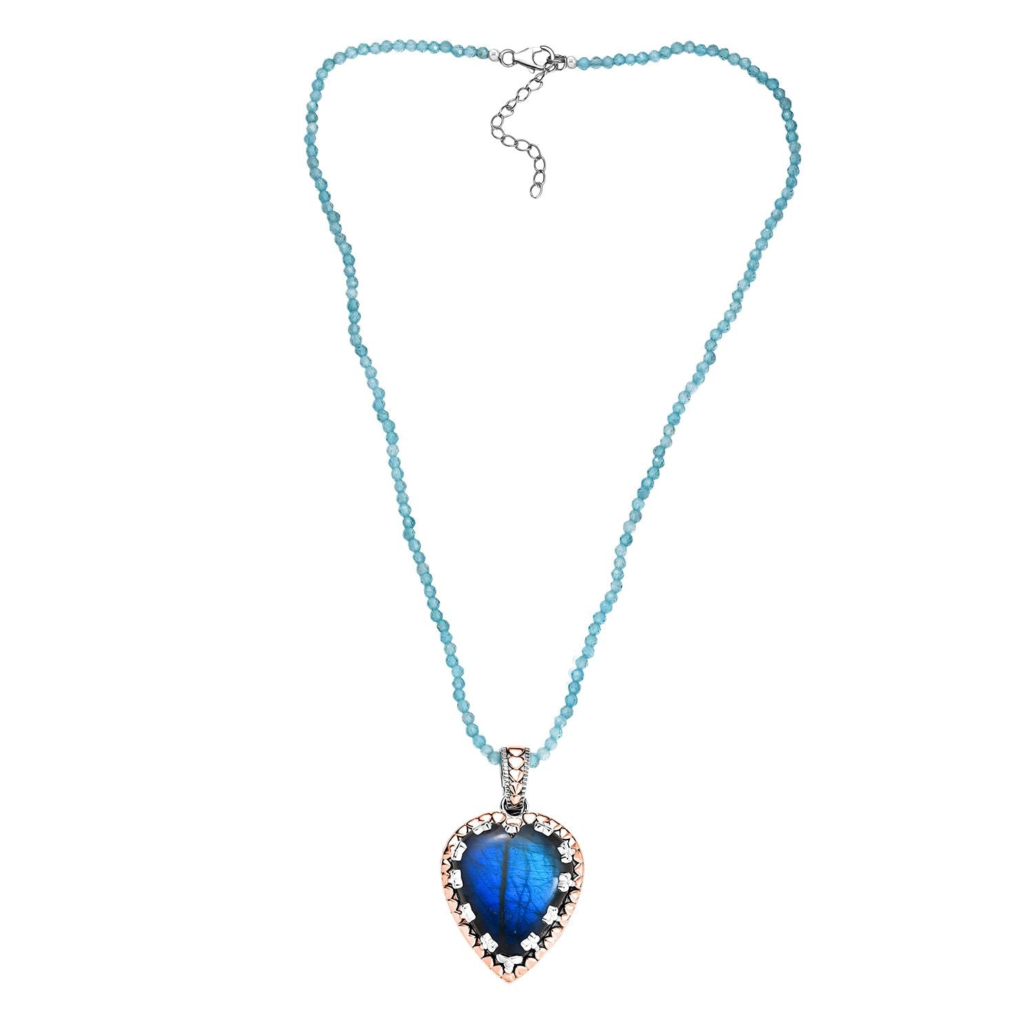 Djoy AAA Labradorit, Apatit Anhänger mit Kette, 925 Silber Bicolor rhodiniert ca. 76.99 ct