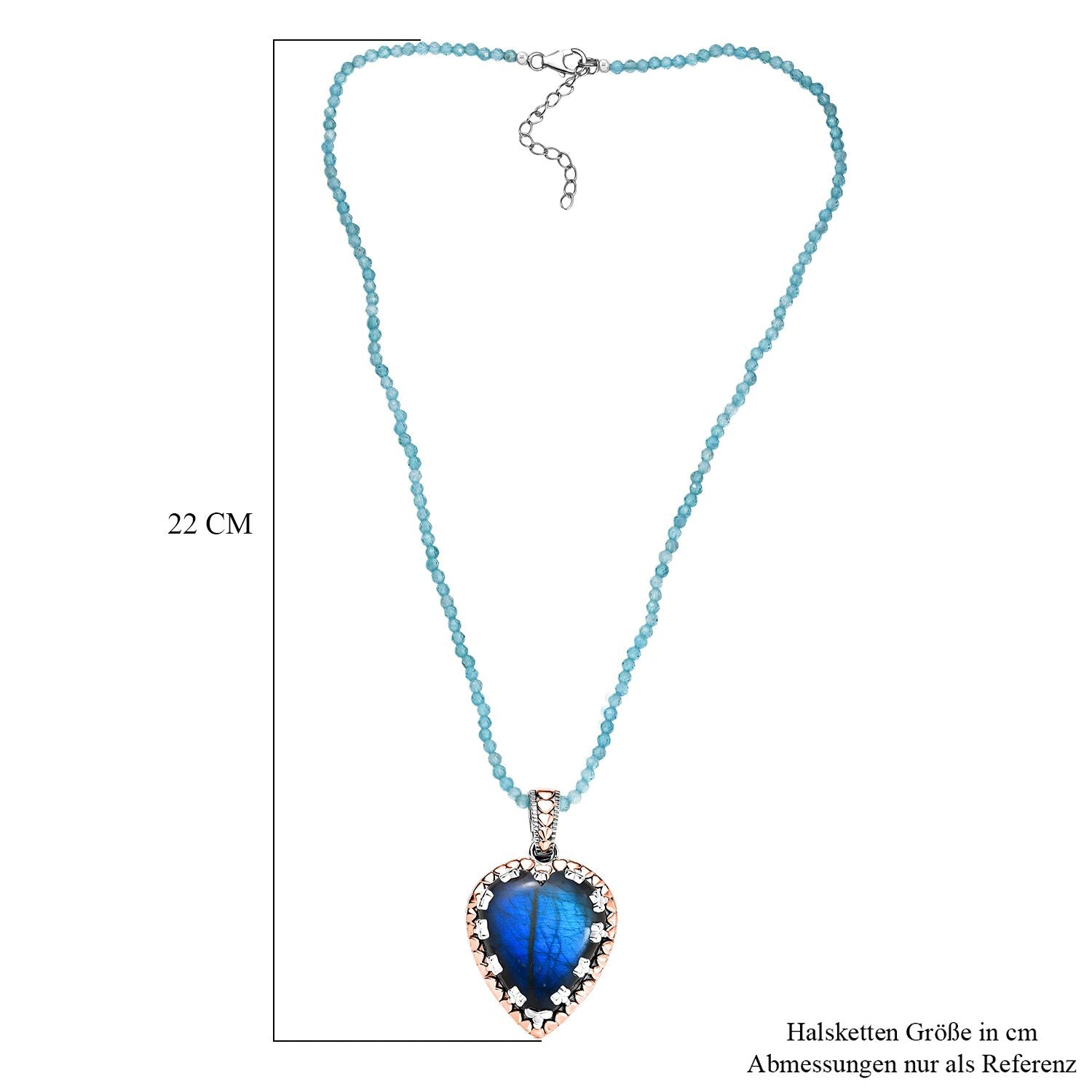 Djoy AAA Labradorit, Apatit Anhänger mit Kette, 925 Silber Bicolor rhodiniert ca. 76.99 ct