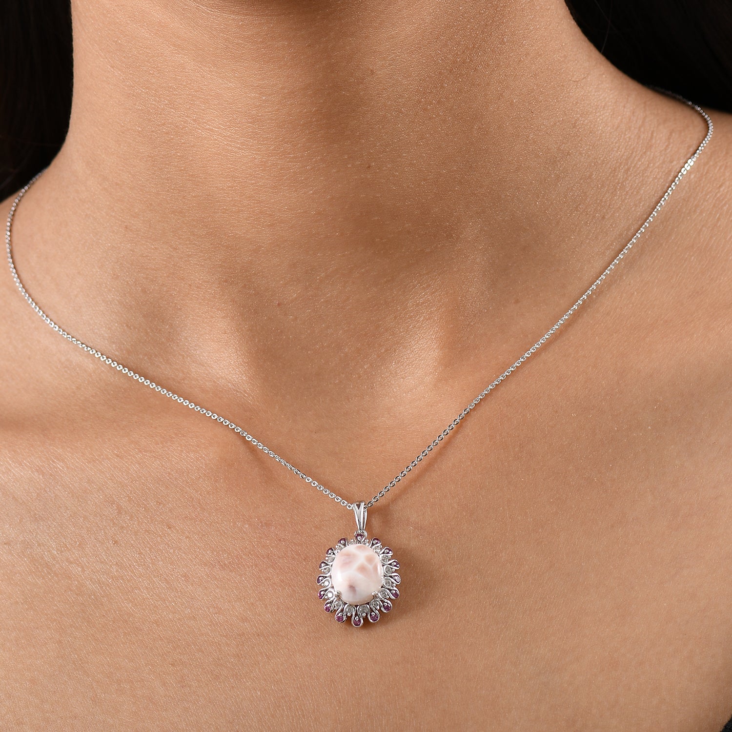 Djoy AA Natrolith, Weißer Zirkon Schmuckset 925 Silber rhodiniert ca. 6.26 ct