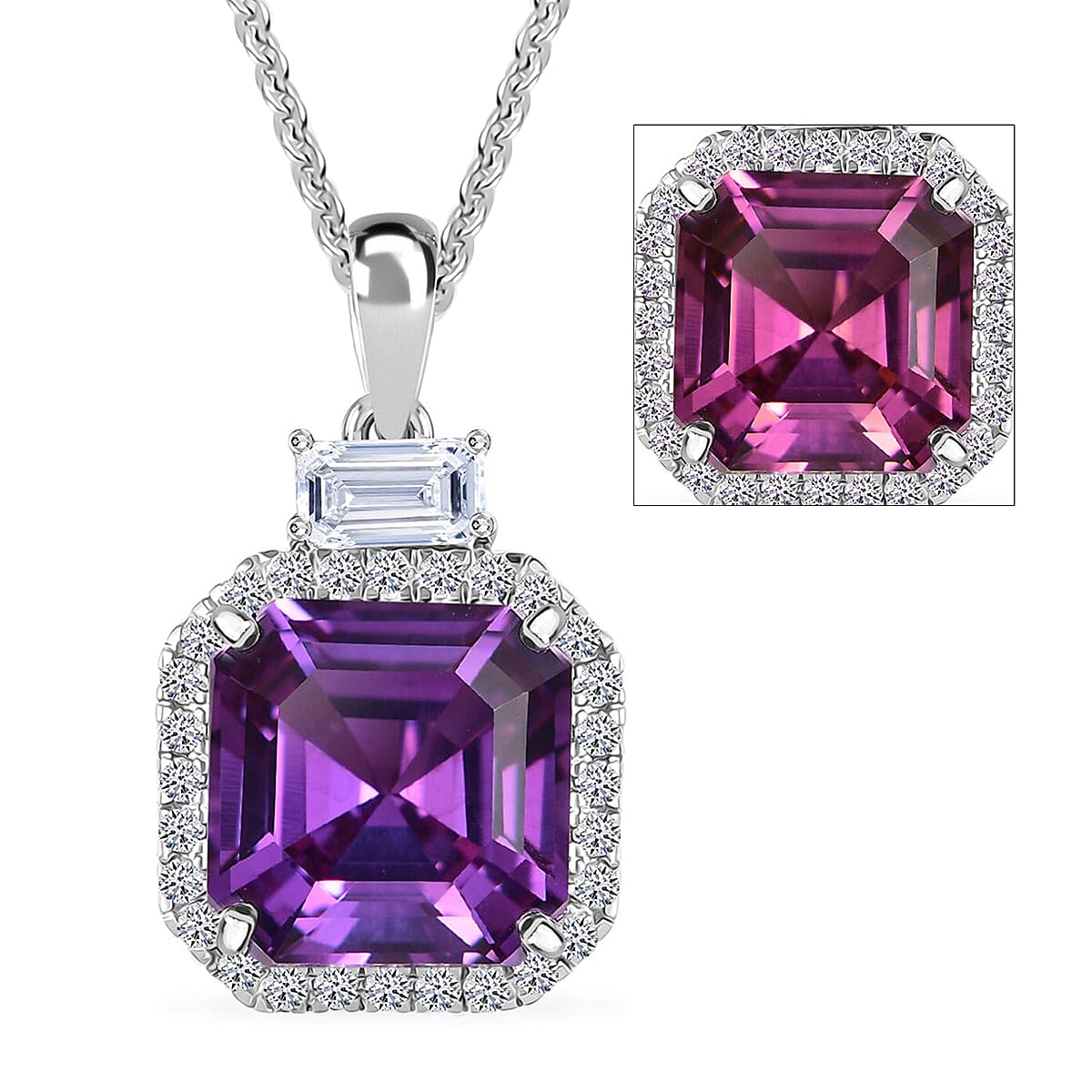 AAA Lab Grown Lila Saphir, Lab Grown Diamant AGI zertifiziert Schmuckset ca. 45 cm 417 Gold, 417 Gold Weißgold Vergoldet ca. 6.03 ct