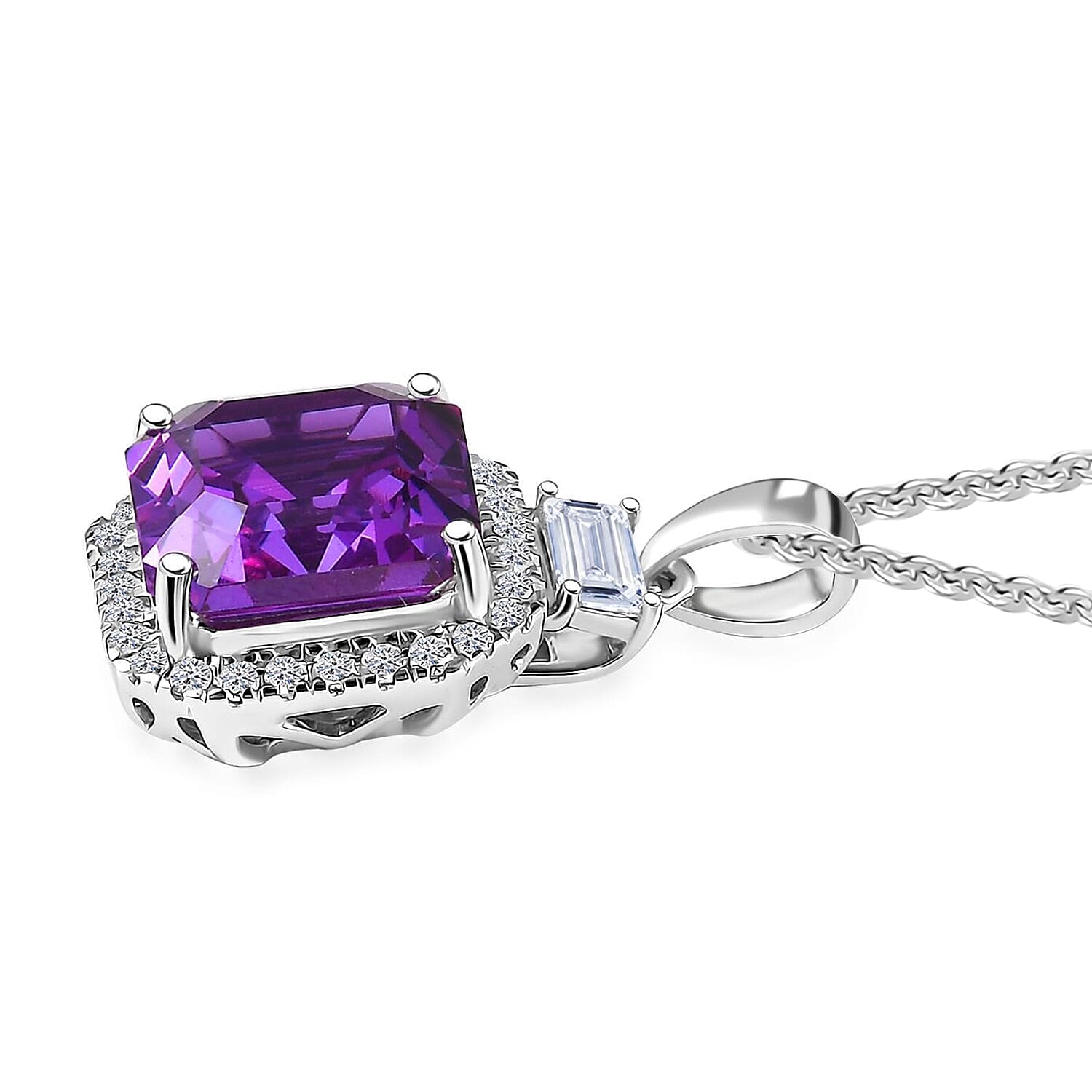AAA Lab Grown Lila Saphir, Lab Grown Diamant AGI zertifiziert Schmuckset ca. 45 cm 417 Gold, 417 Gold Weißgold Vergoldet ca. 6.03 ct