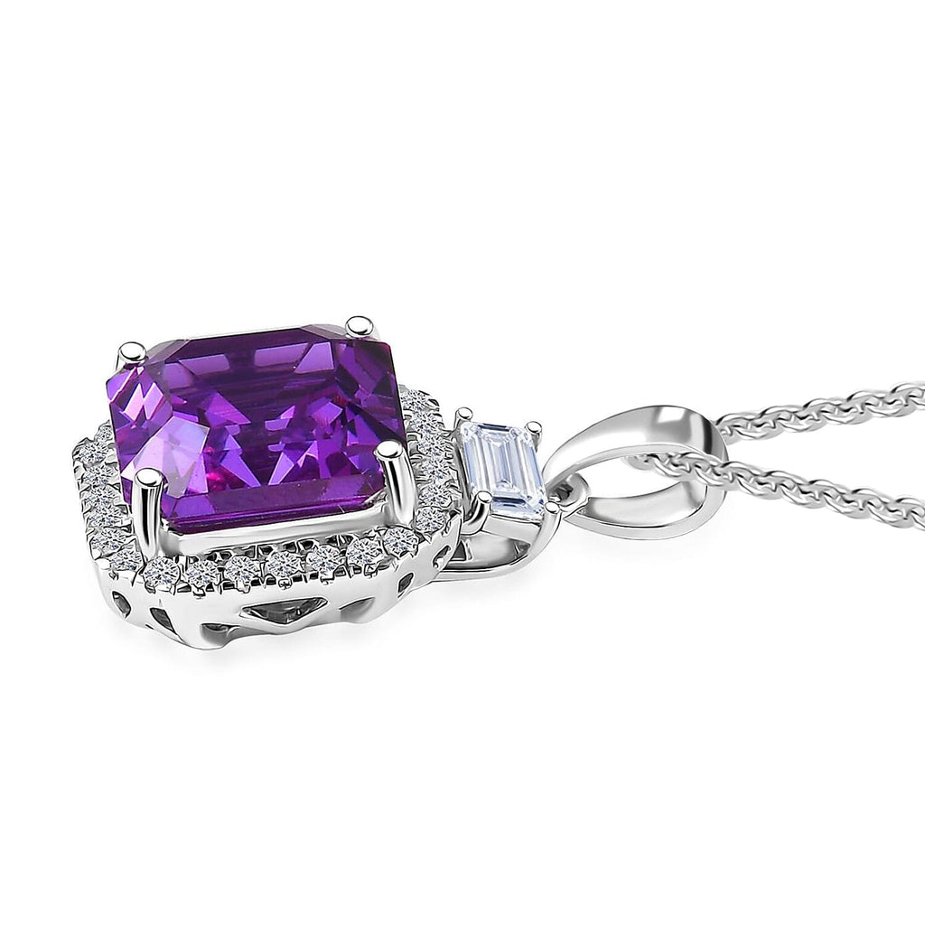 AAA Lab Grown Lila Saphir, Lab Grown Diamant AGI zertifiziert Schmuckset ca. 45 cm 417 Gold, 417 Gold Weißgold Vergoldet ca. 6.03 ct