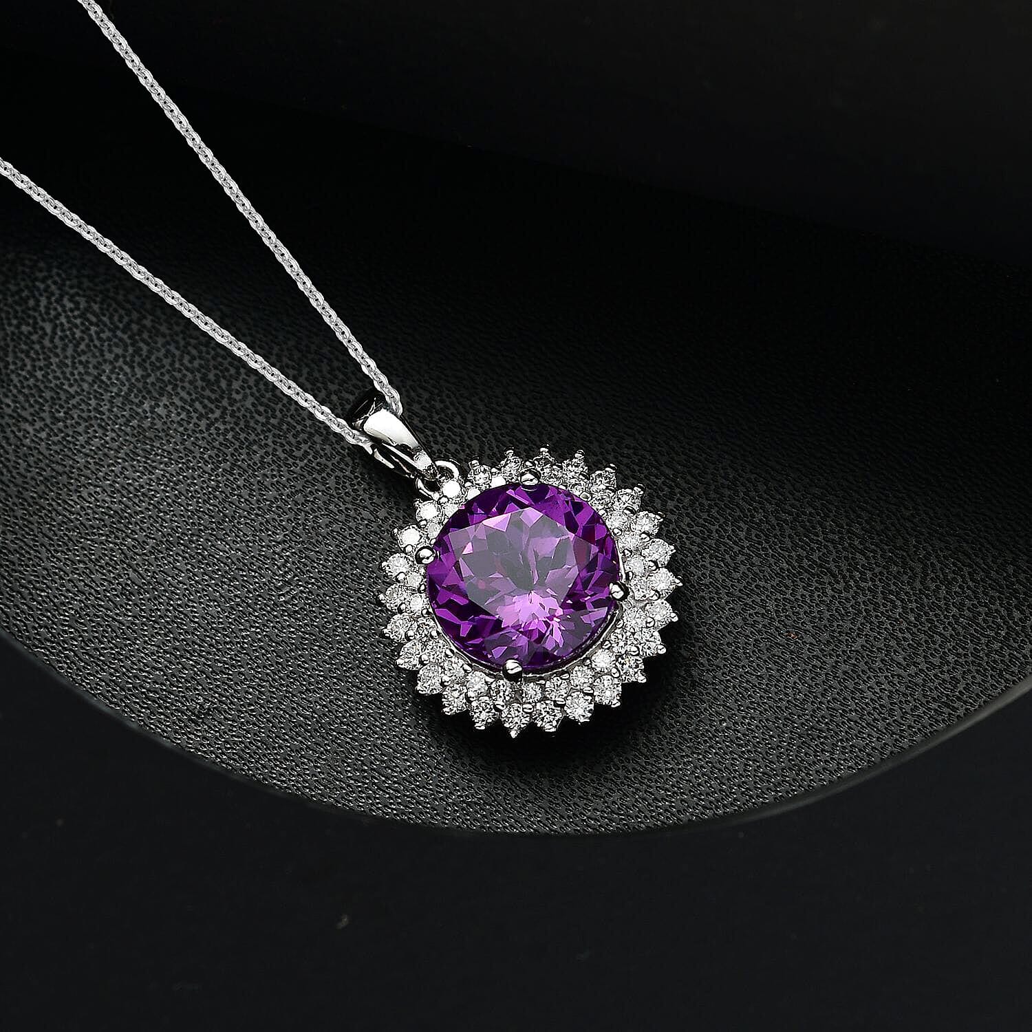 AAA Lab Grown Lila Saphir, Lab Grown Diamant AGI zertifiziert Schmuckset ca. 45 cm 417 Gold, 417 Gold Weißgold Vergoldet ca. 4.48 ct