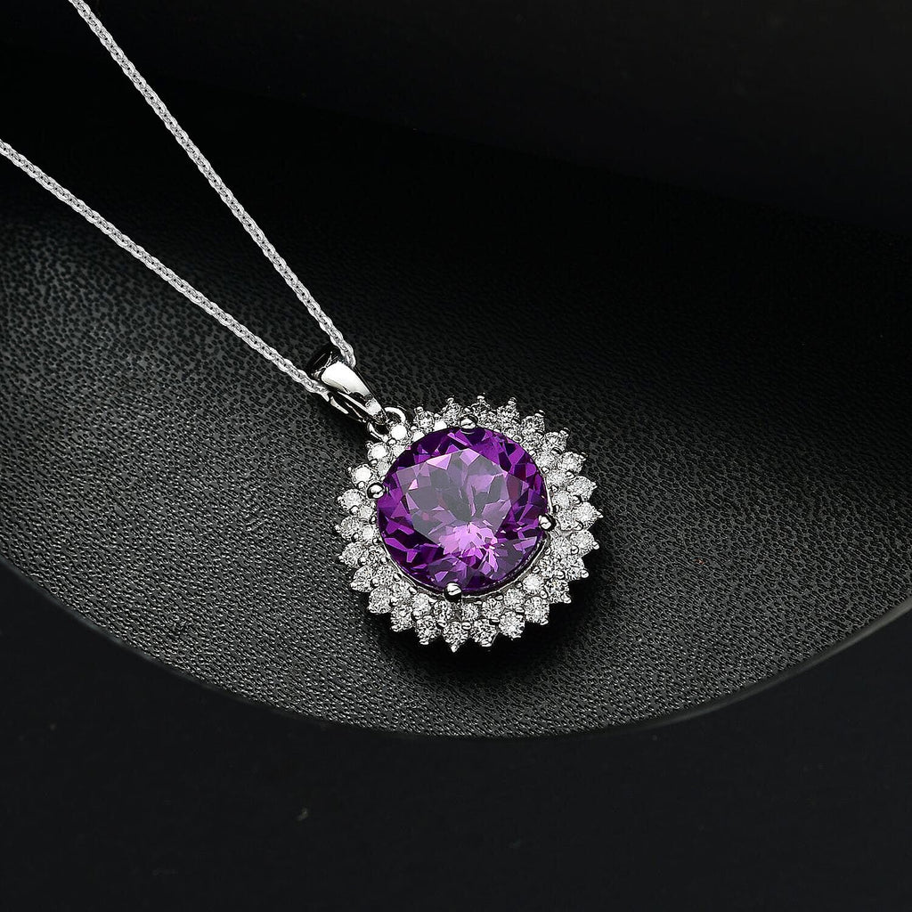 AAA Lab Grown Lila Saphir, Lab Grown Diamant AGI zertifiziert Schmuckset ca. 45 cm 417 Gold, 417 Gold Weißgold Vergoldet ca. 4.48 ct