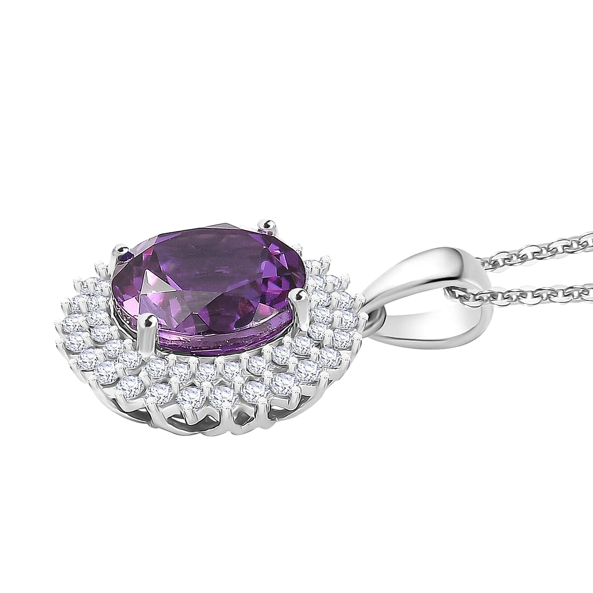 AAA Lab Grown Lila Saphir, Lab Grown Diamant AGI zertifiziert Schmuckset ca. 45 cm 417 Gold, 417 Gold Weißgold Vergoldet ca. 4.48 ct
