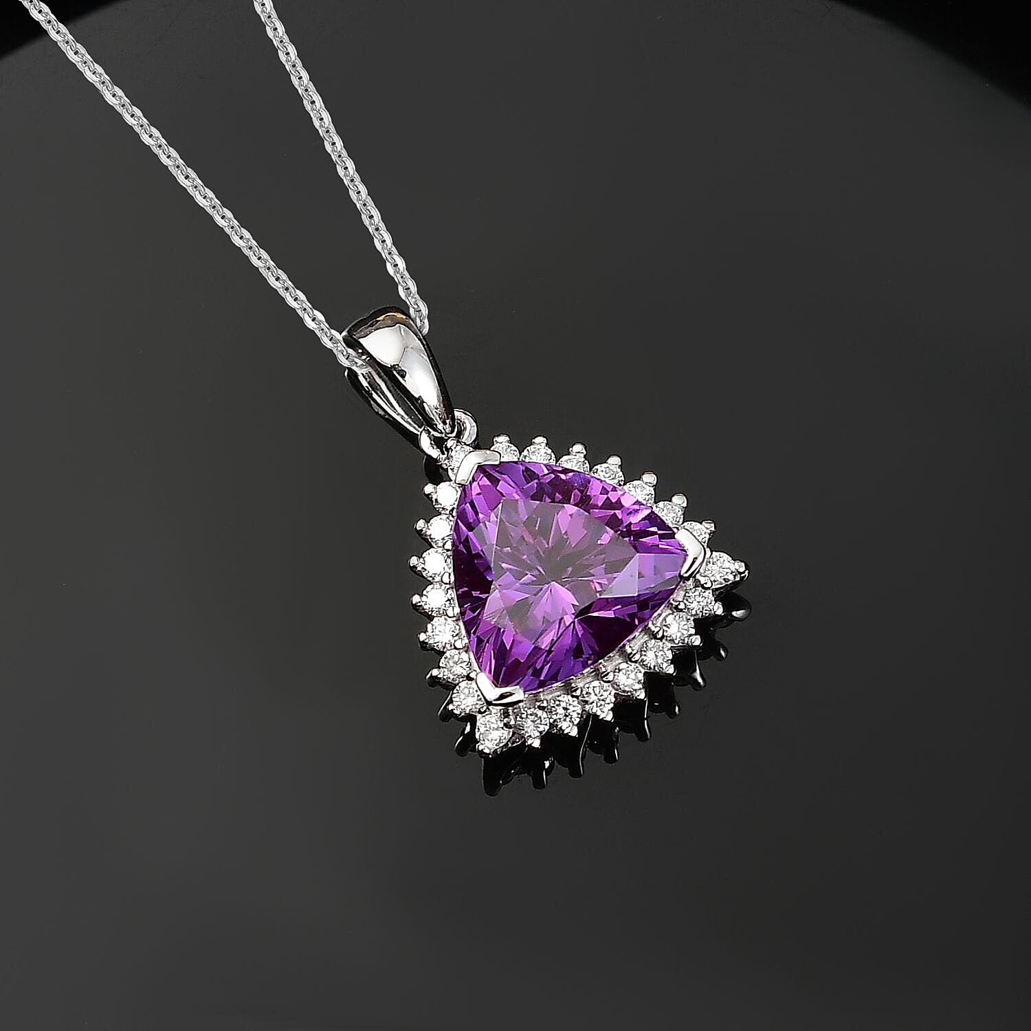 AAA Lab Grown Lila Saphir, Lab Grown Diamant AGI zertifiziert Schmuckset 417 Gold, 417 Gold Weißgold Vergoldet ca. 3.87 ct