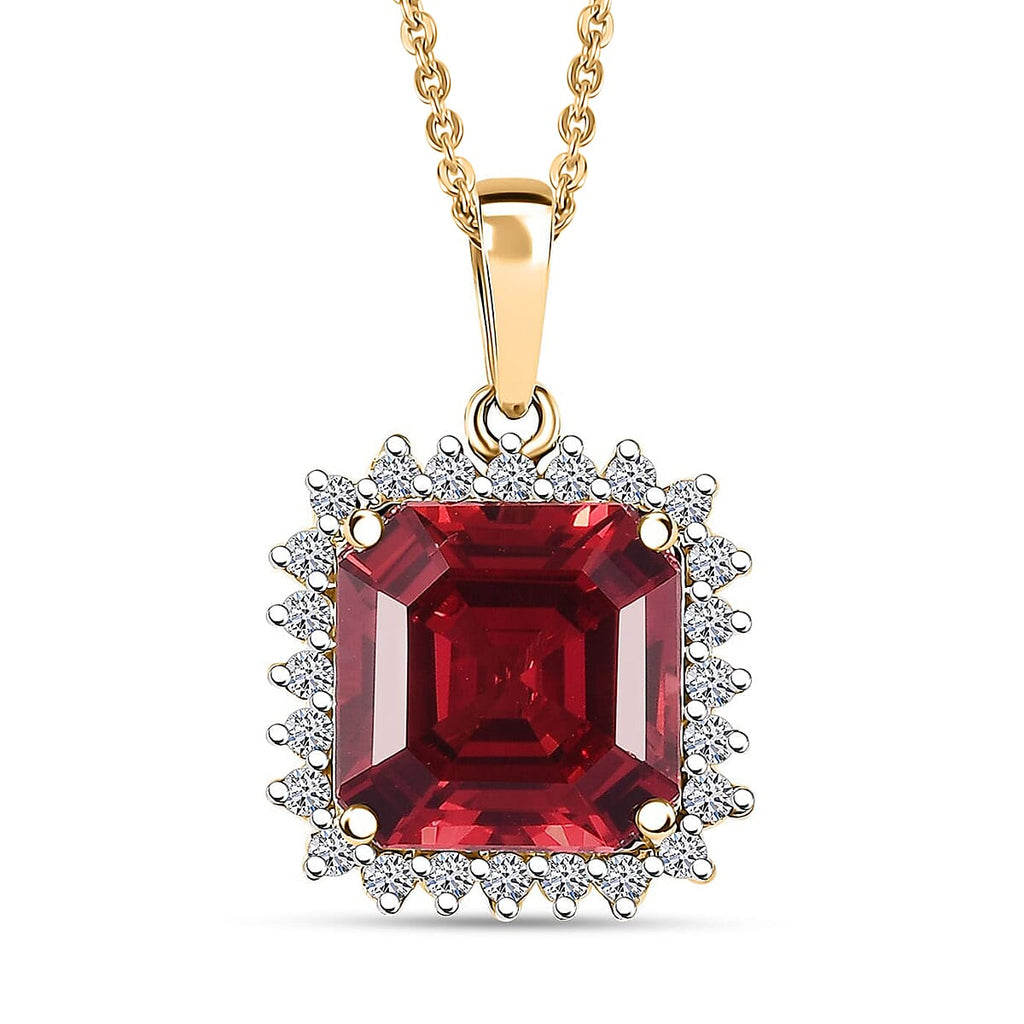 AAA Lab Grown Padparadscha-Saphir, Lab Grown Diamant Schmuckset ca. 45 cm, AGI zertifiziert, 417 Gelb Gold ca. 6,51 ct. (3-9 Werktage Lieferzeit)