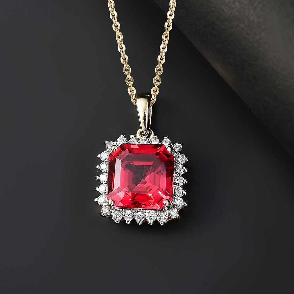 AAA Lab Grown Padparadscha-Saphir, Lab Grown Diamant Schmuckset ca. 45 cm, AGI zertifiziert, 417 Gelb Gold ca. 6,51 ct. (3-9 Werktage Lieferzeit)