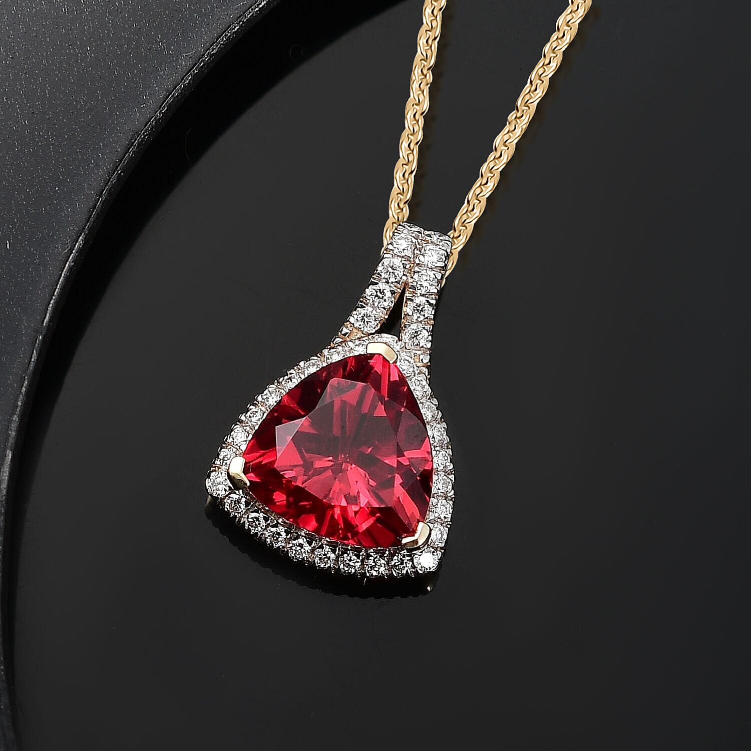 AAA Lab Grown Padparadscha-Saphir, Lab Grown Diamant Schmuckset ca. 45 cm 417 Gold, 417 Gold Gelbes Gold ca. 3.87 ct