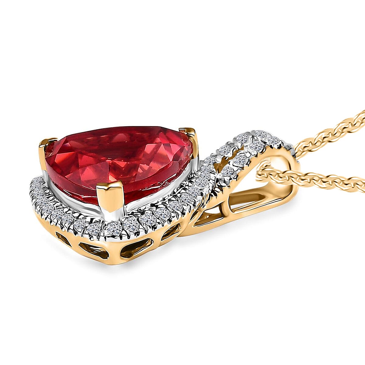 AAA Lab Grown Padparadscha-Saphir, Lab Grown Diamant Schmuckset ca. 45 cm 417 Gold, 417 Gold Gelbes Gold ca. 3.87 ct