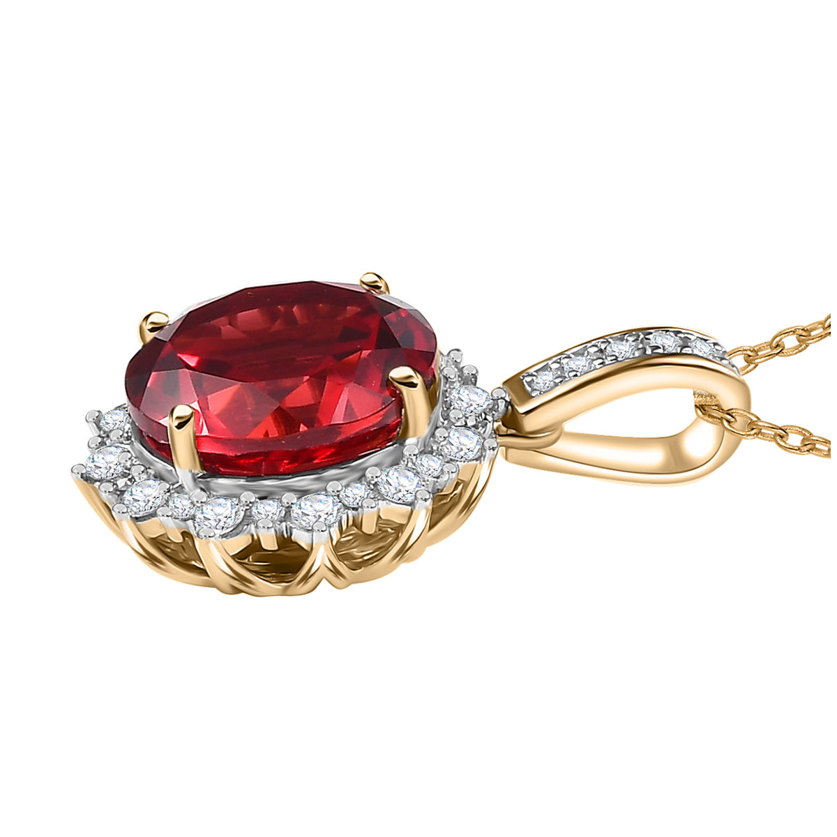 AAA Lab Grown Padparadscha Saphir, Lab Grown Diamant Schmuckset 417 Gold, 417 Gold Gelbes Gold ca. 4.27 ct