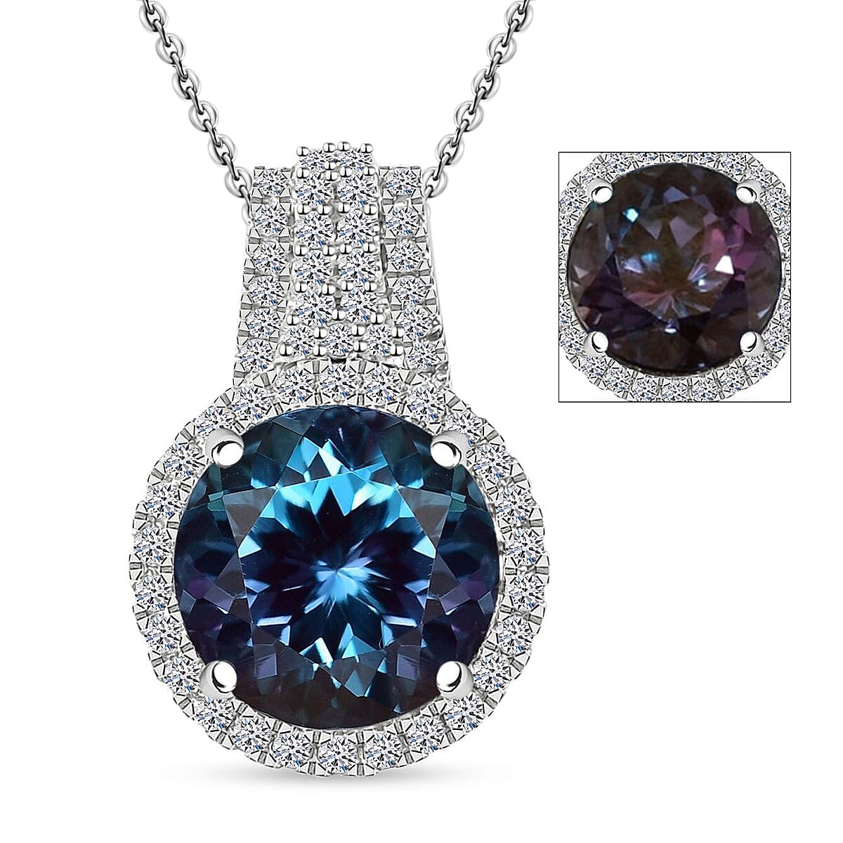 AAA Lab Grown Alexandrite, Lab Grown Diamant Schmuckset 417 Gold, 417 Gold Weißgold Vergoldet ca. 5.35 ct