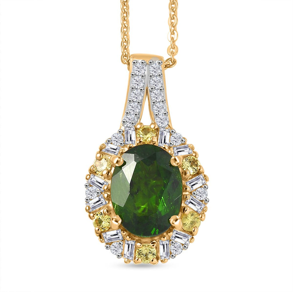 D'Joy Natürlicher Chromdiopsid, Gelber Saphir Schmuckset ca. 50 cm 925 Silber 750 Gelbgold Vermeil ca. 2.58 ct