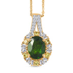 D'Joy Natürlicher Chromdiopsid, Gelber Saphir Schmuckset ca. 50 cm 925 Silber 750 Gelbgold Vermeil ca. 2.58 ct
