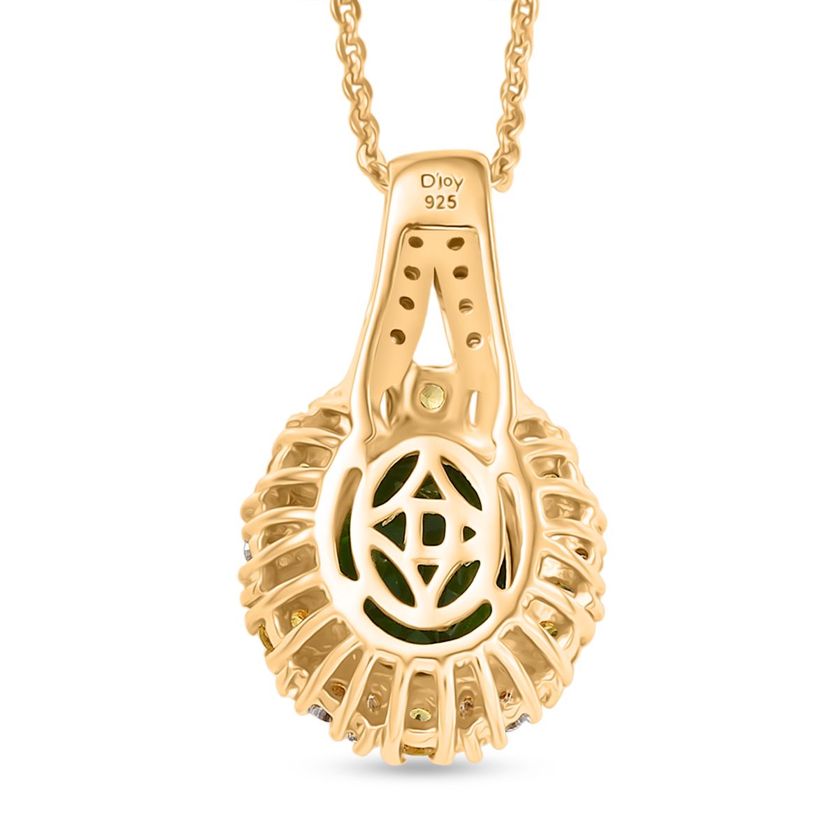 D'Joy Natürlicher Chromdiopsid, Gelber Saphir Schmuckset ca. 50 cm 925 Silber 750 Gelbgold Vermeil ca. 2.58 ct