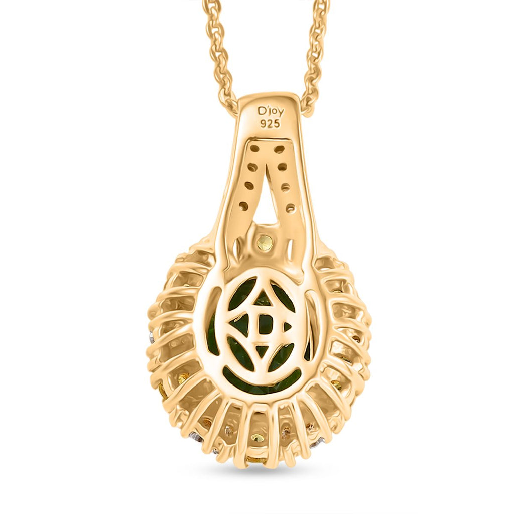 D'Joy Natürlicher Chromdiopsid, Gelber Saphir Schmuckset ca. 50 cm 925 Silber 750 Gelbgold Vermeil ca. 2.58 ct