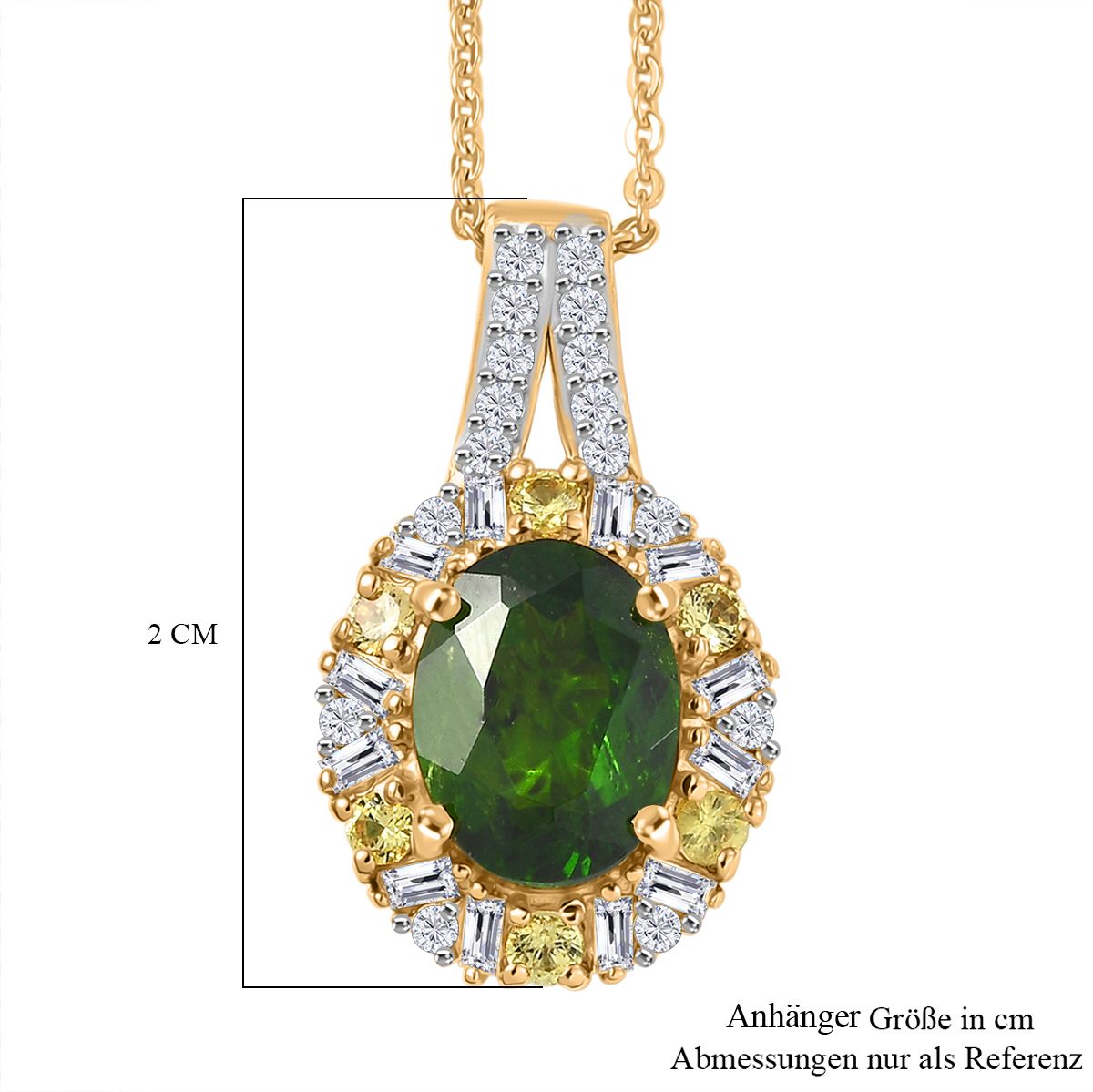 D'Joy Natürlicher Chromdiopsid, Gelber Saphir Schmuckset ca. 50 cm 925 Silber 750 Gelbgold Vermeil ca. 2.58 ct
