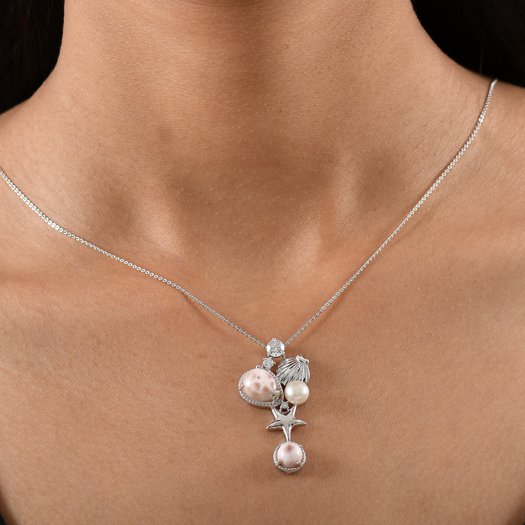 D joy AA Natrolith, Süßwasser Perle ca. (6-6.5mm) Anhänger mit Kette, 925 Silber rhodiniert 6.62 ct