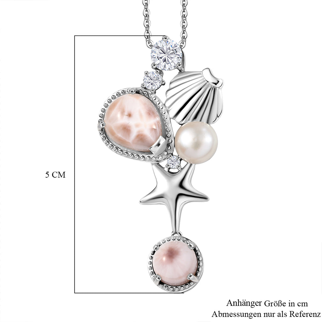 D joy AA Natrolith, Süßwasser Perle ca. (6-6.5mm) Anhänger mit Kette, 925 Silber rhodiniert 6.62 ct
