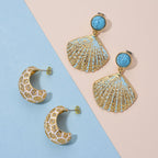 2er Set - Blauer Howlith und Weißer Kristall Ohrringe, emailliert, goldfarben
