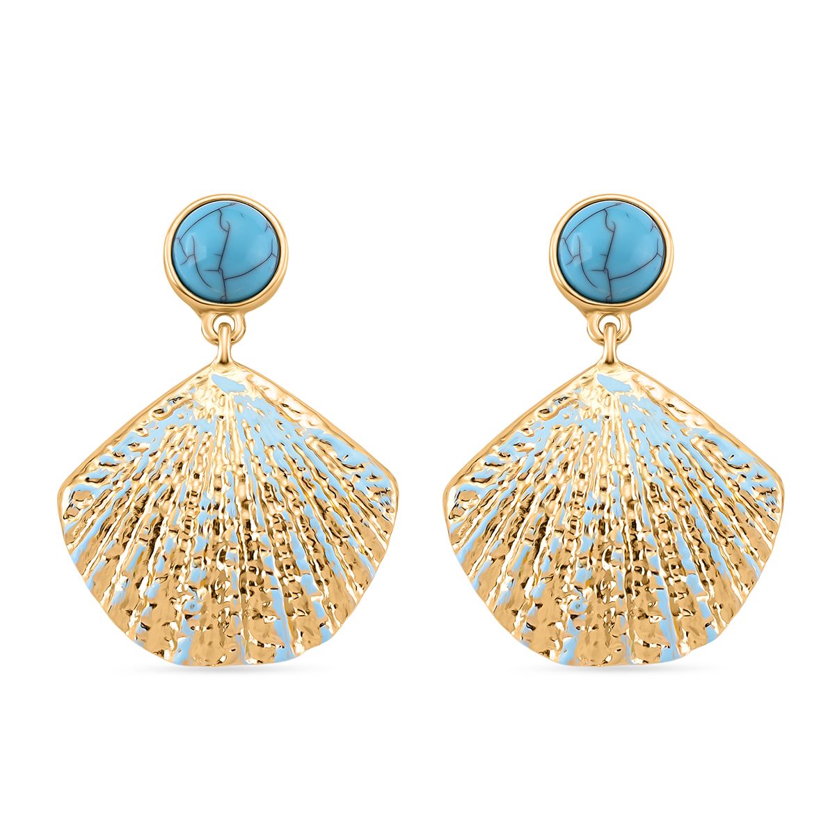 2er Set - Blauer Howlith und Weißer Kristall Ohrringe, emailliert, goldfarben